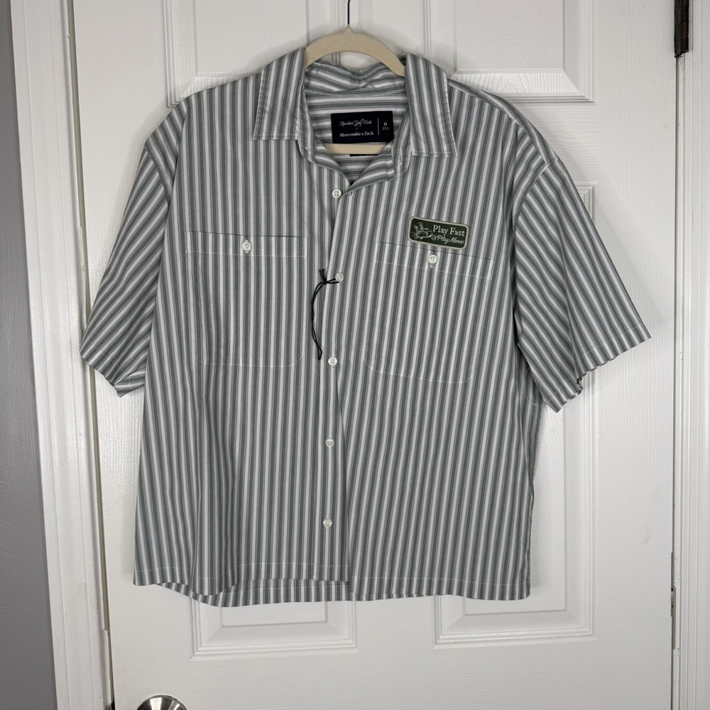 Sz M Random Golf Club x Abercrombie Green Striped Cropped Boxy Shirt NWT $70 - Picture 2 of 10